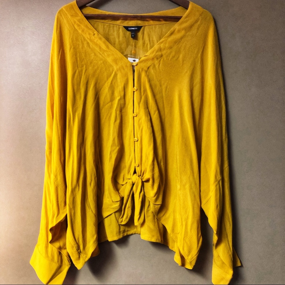 Express Loose Front-Tie Button Up Tunic Blouse NWT
